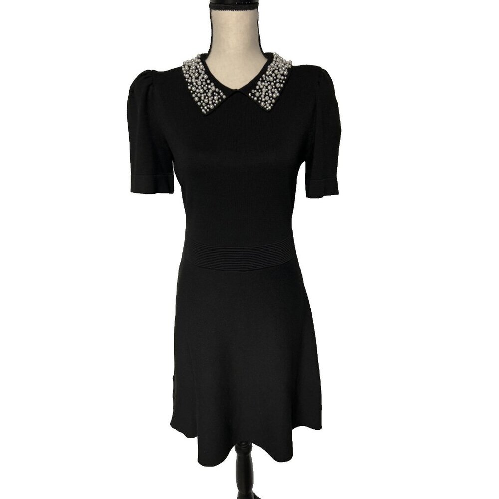 Karl Lagerfeld Women’s S Dress Black Faux Pearl Embellished Collar